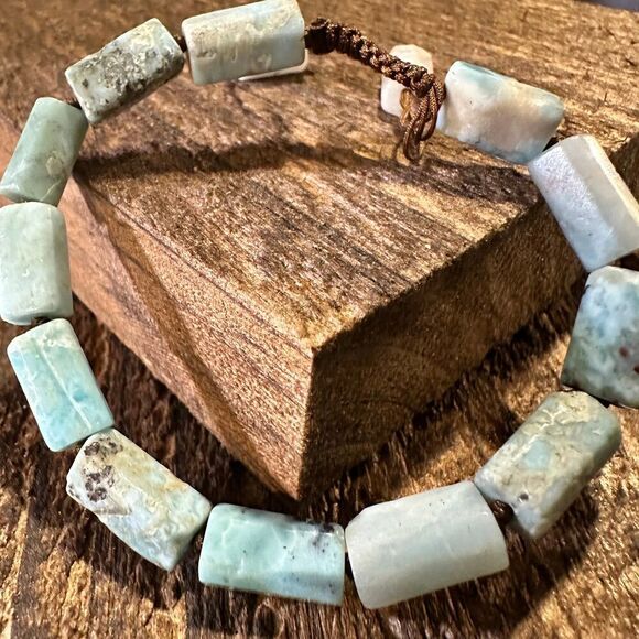 Handcrafted Boho Western Chic Blue Larimar Stone Link Bracelet, Adjustable, Gif - Picture 1 of 5